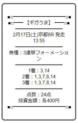 ギガうま 有料情報買い目①